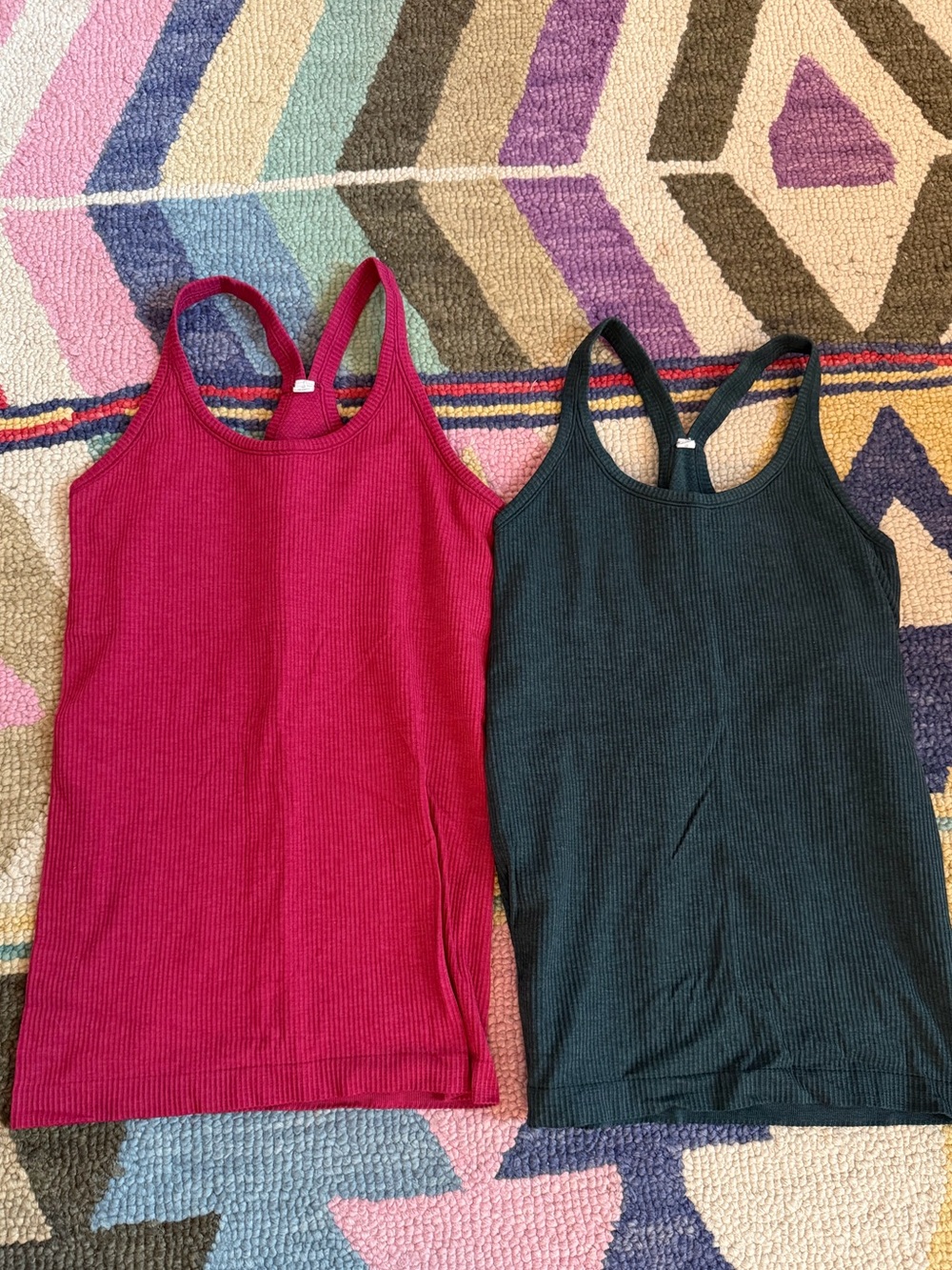 Lululemon Bundle- Ribbed Racerback Tanks- Fuchsia & Forrest Green